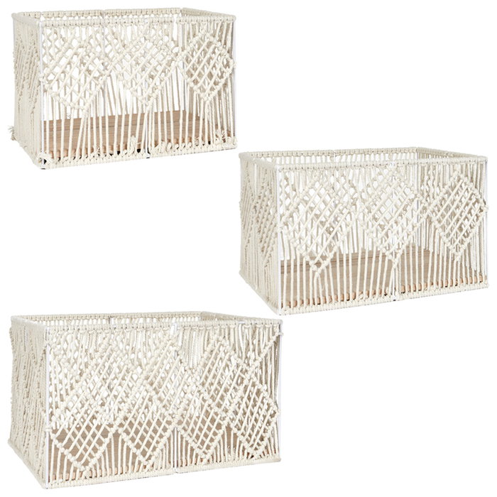 Home Deco Factory Juego de 3 Cestas Rectangulares Boho MIRAGE