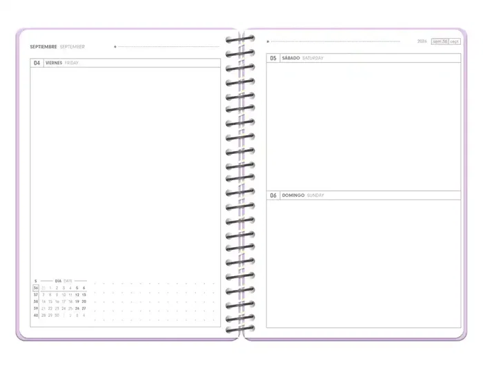 Antartik Agenda Escolar 26-27 Espiral Pack and Go Día Página A5+ Bilingüe 80g Papel FSC Morado