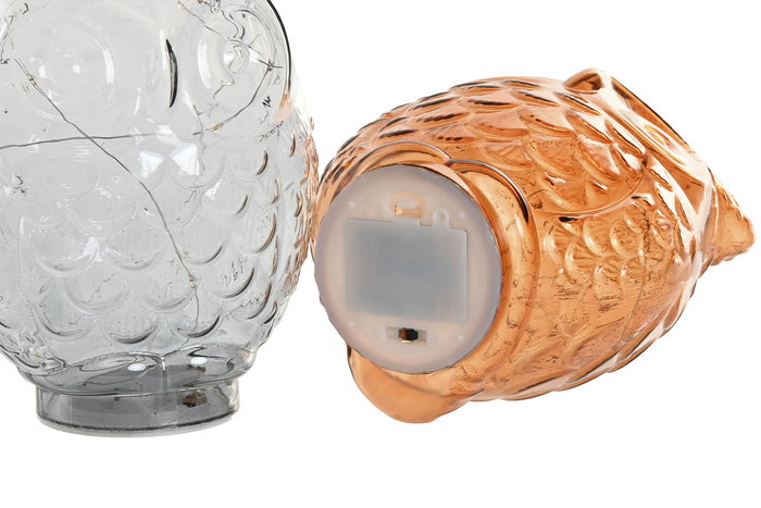 DKD Home Decor Decoración Luminosa Buho Transparente Ámbar Cristal Led 12 x 20 x 15 cm (2 Unidades)