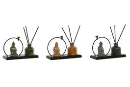 DKD Home Decor Ambientador Mikado Oriental Verde Mostaza Gres Metal 8 x 19 x 20 cm (3 Unidades)