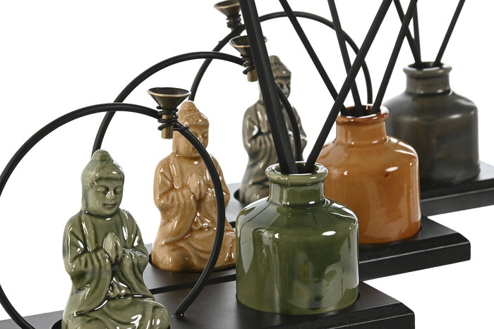 DKD Home Decor Ambientador Mikado Oriental Verde Mostaza Gres Metal 8 x 19 x 20 cm (3 Unidades)