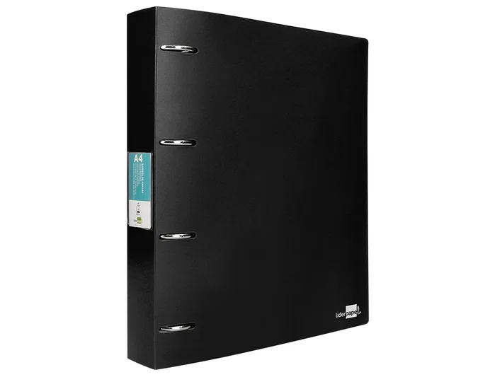 Liderpapel Carpeta de 4 anillas de 40 mm, DIN A4, Negro opaco