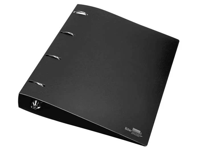Liderpapel Carpeta de 4 anillas de 40 mm, DIN A4, Negro opaco