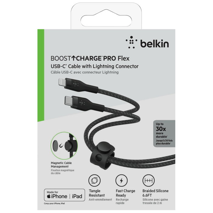 Belkin BOOST CHARGE PRO Flex Cable USB-C a Lightning de 2 m, Negro Belkin BOOST CHARGE PRO Flex Cable USB-C a Lightning de 2 m, Negro