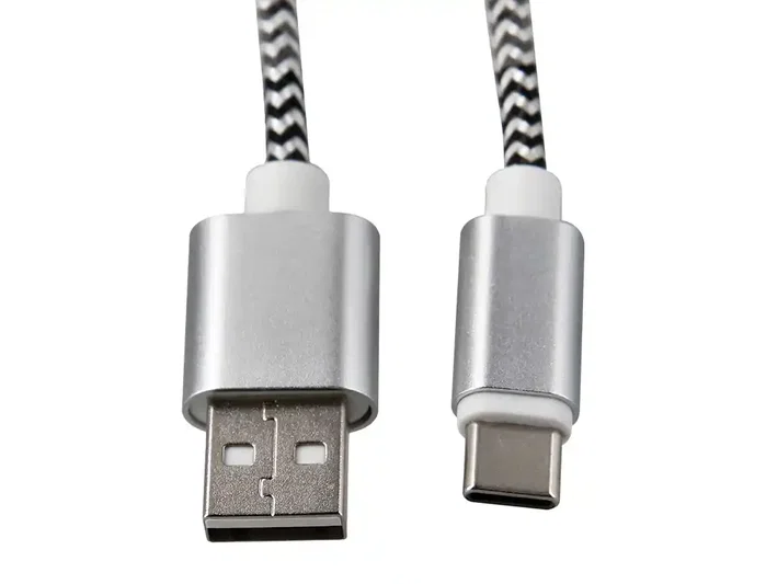 Q-connect Cable USB-C a USB-A en nailon blanco 1m