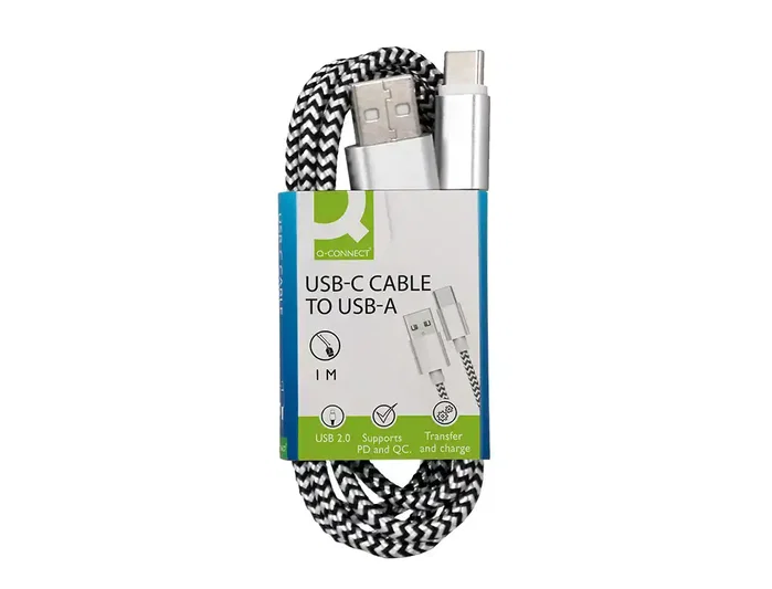 Q-connect Cable USB-C a USB-A en nailon blanco 1m