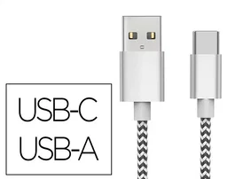 Q-connect Cable USB-C a USB-A en nailon blanco 1m