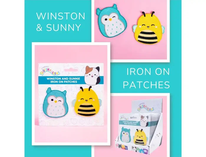 Wondee Set de 12 Parches para Planchar Squishmallow, Personajes Winston el Búho y Sunny la Abeja, Personalización de Ropa y Accesorios Wondee Set de 12 Parches para Planchar Squishmallow, Personajes Winston el Búho y Sunny la Abeja, Personalización de Ropa y Accesorios