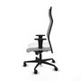 Sillón Albacete con mecanismo Sincro tapizada con Tela color Blanco y malla color Negro. Equipado con Base nailon negra, Brazos 1D y Ruedas 65mm nailon