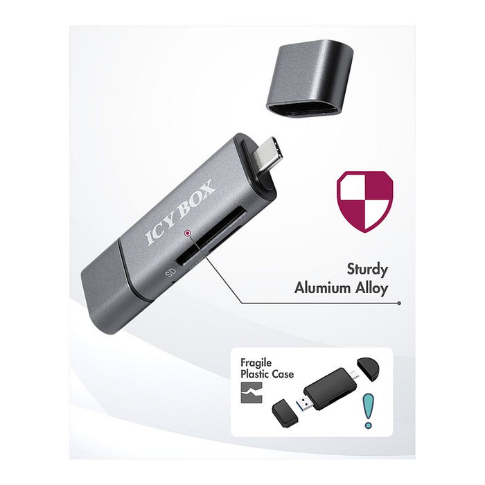 ICY BOX IB-CR200-C Lector de Tarjetas Multi-USB SD/MicroSD, Compatible con Tarjetas SD y MicroSD, Conexión USB 2.0