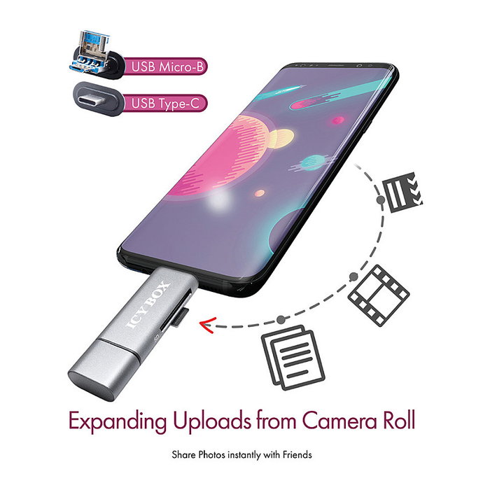 Icy IB-CR200-C Lector de tarjetas SD/microSD USB 2.0 USB-C Icy IB-CR200-C Lector de tarjetas SD/microSD USB 2.0 USB-C