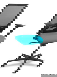 Silla de oficina Zulema con mecanismo Sincro tapizada con Tela color Turquesa y malla color Negro. Equipada con lumbar 1D, Brazos 2D y Ruedas 65mm nailon