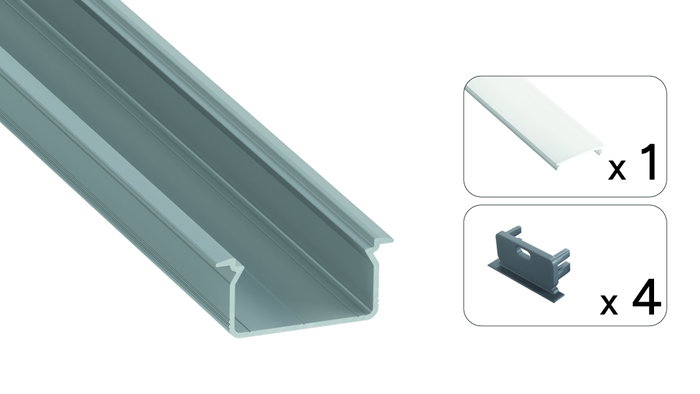 GreenIce Perfil de Aluminio KIMERA-SKAST Anodizado Plata con Difusor Opal y Tapones 2,02m