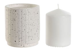 DKD Home Decor Vela Blanca Set 2 Piezas Cera Parafina y Cerámica 9 x 20 x 9 cm