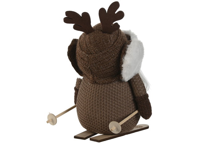 DKD Home Decor Figura de Gnomo Esquiador Marrón con LED