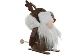 DKD Home Decor Figura de Gnomo Esquiador Marrón con LED