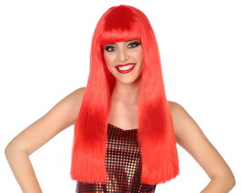 Peluca Roja Larga Lisa de 60 cm y 120 gr con Flequillo para Cosplay, Fiesta o Teatro - Accesorio Llamativo