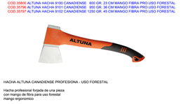 ALTUNA Hacha canadiense finstock 9100 de 600 g con mango de fibra de 23 cm