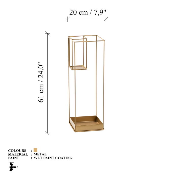 Aberto Design Paragüero 008 de Metal Dorado Elegante para Entrada de Hogar, Diseño Funcional y Sofisticado, 20x20x61 cm