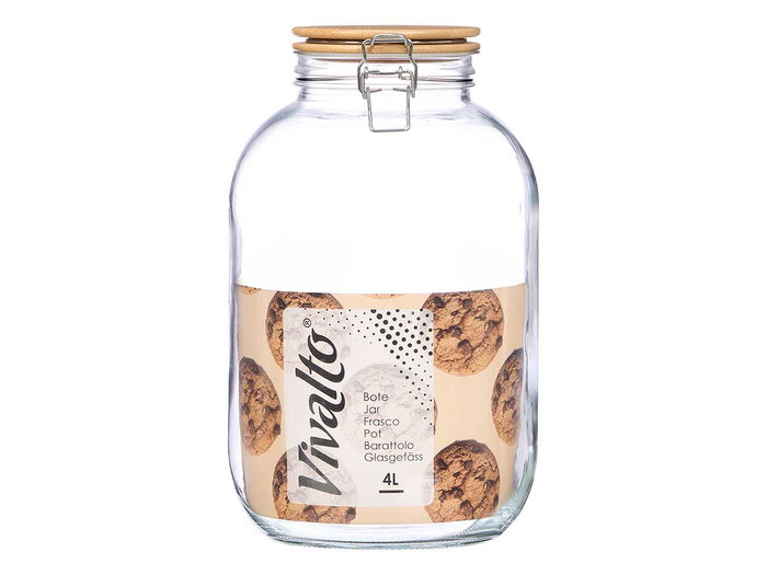 Vivalto Tarro Hermético con Tapa Bambú 4 L Vidrio Transparente 17,5 x 27,5 x 17,5 cm (Set de 6)