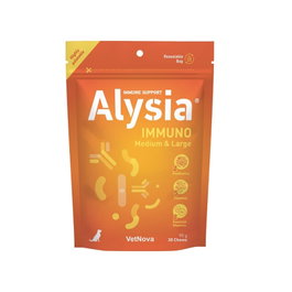 Vetnova Alysia Immuno Chews Medio/Gran 30u, Refuerzo Inmunológico para Perros y Gatos, Prebióticos y Postbióticos, Vitaminas A, B6, C, D3, E, Zinc y Selenio