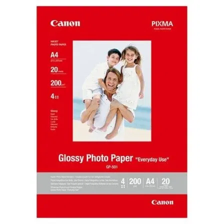 Canon GP-501 Papel Fotográfico Glossy A4 200 g/m2, Paquete de 20 Hojas Canon GP-501 Papel Fotográfico Glossy A4 200 g/m2, Paquete de 20 Hojas