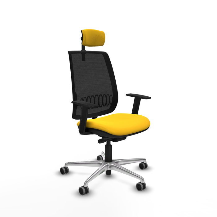 PIQUERAS Y CRESPO Silla de oficina Alares con mecanismo traslack, malla negra y similpiel amarillo PIQUERAS Y CRESPO Silla de oficina Alares con mecanismo traslack, malla negra y similpiel amarillo