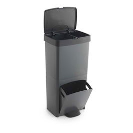 Sp Berner Cubo de reciclaje 70 l con 3 compartimentos (30+30+10 l) y pedal, color antracita