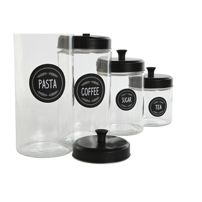 DKD Home Decor Set de 4 Botes de Cristal 1,5L/1L/800ml Negro