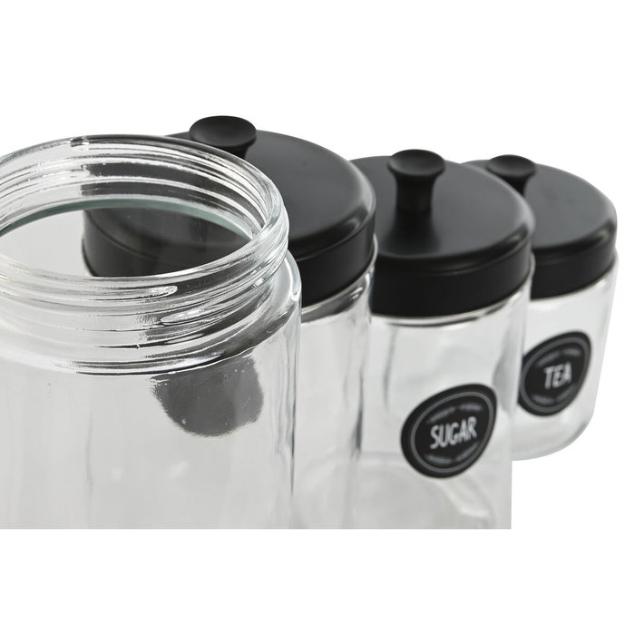 DKD Home Decor Set de 4 Botes de Cristal 1,5L/1L/800ml Negro