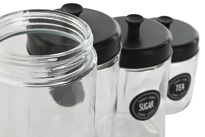 DKD Home Decor Bote Set de 4 Negro Cristal y Metal 10.4 x 26.4 x 10.4 cm