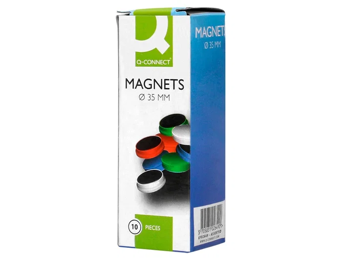 Q-connect Imanes para Pizarras Magnéticas 35 mm Colores Surtidos Caja de 10 Unidades