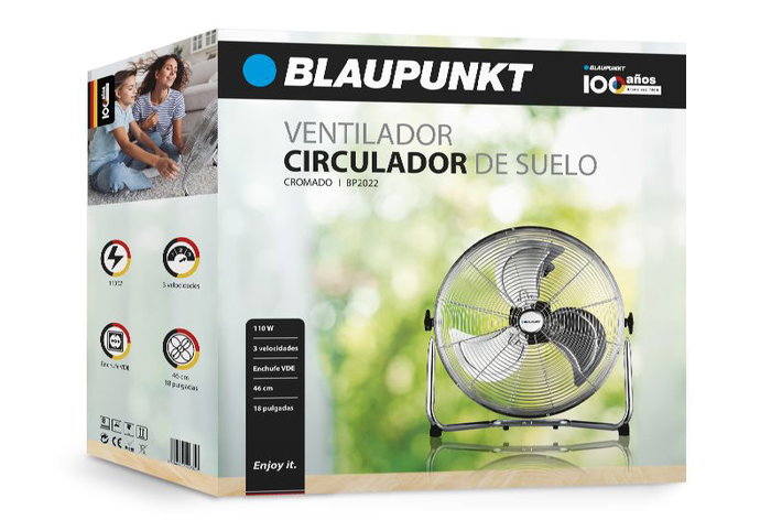 BLAUPUNKT Ventilador Industrial de Pie Cromado, 45 cm de Diámetro y 110 W de Potencia para Suelo