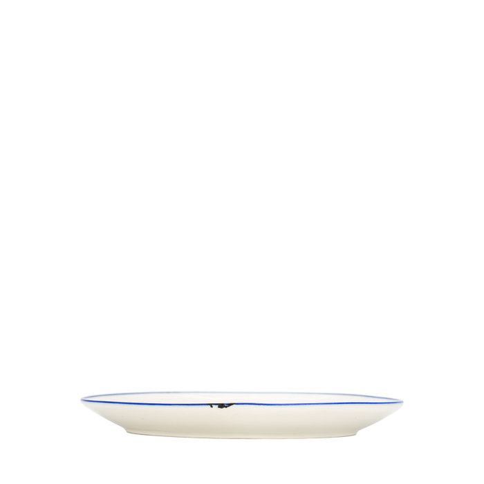 Summa Rabanera Alacena Ovalada de Porcelana para Mostaza o Salsas, 15x11 cm, Color Marfil y Azul (Set de 12)