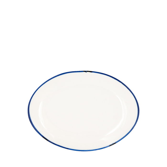 Summa Rabanera Alacena Ovalada de Porcelana para Mostaza o Salsas, 15x11 cm, Color Marfil y Azul (Set de 12)