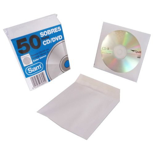 SAM Sobres para CD/DVD con Ventana, 125x125 mm, Blanco, 50 unidades SAM Sobres para CD/DVD con Ventana, 125x125 mm, Blanco, 50 unidades