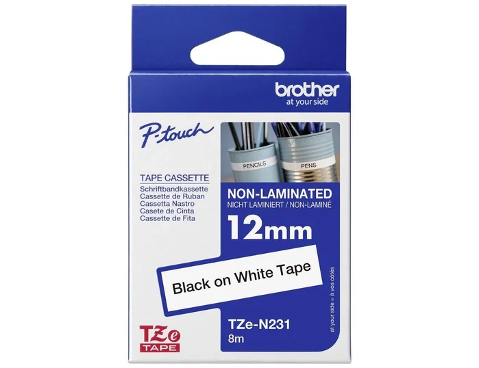 Brother TZe-N231 Cinta no laminada 12mm x 8m Negro sobre Blanco