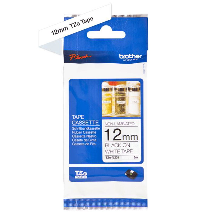 Brother TZe-N231 Cinta no laminada 12mm x 8m Negro sobre Blanco