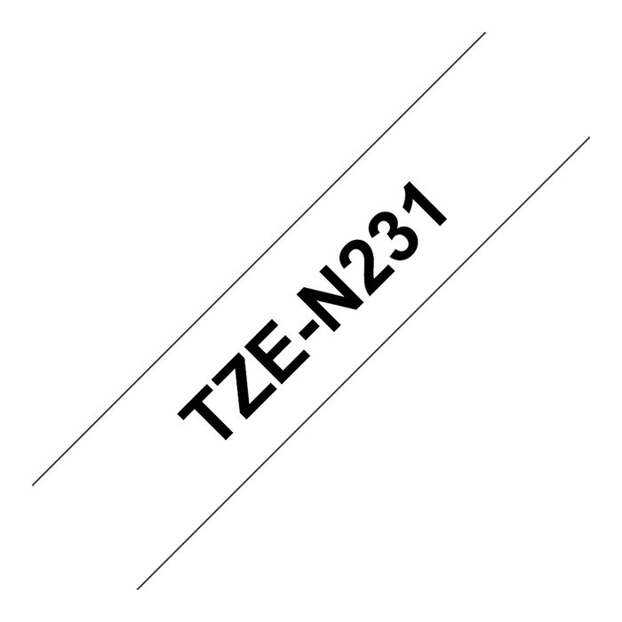 Brother TZe-N231 Cinta no laminada 12mm x 8m Negro sobre Blanco