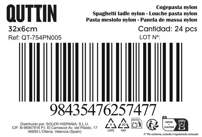 Quttin Cogepasta Nylon Negra 32 cm x 6 cm (24 Unidades)