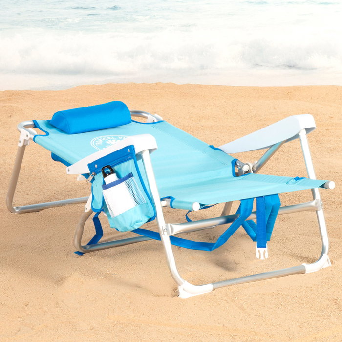 AKTIVE Silla de playa plegable con mochila, cojín y bolsillo