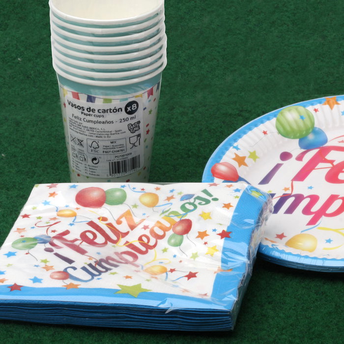 Party Time Juego De 8 Vasos Cartón 250 Ml