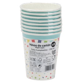 Party Time Juego De 8 Vasos Cartón 250 Ml