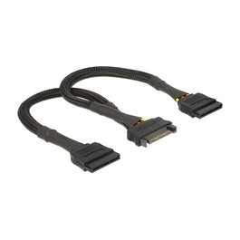 DeLOCK Cable de Alimentación SATA 60135, 15 Pines Macho a 2 x 15 Pines Hembra, 0.25 m, Negro