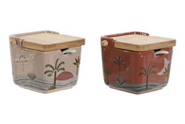 DKD Home Decor Azucarero Boho Terracota Beige 11 x 8 x 10.5 cm (2 Unidades)