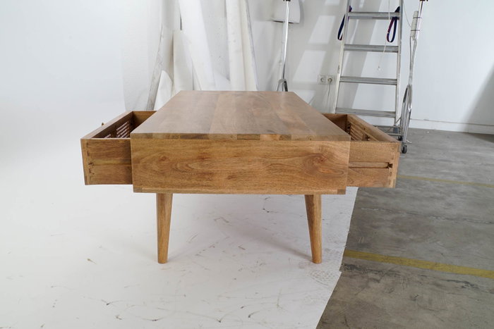 DKD Home Decor Mesa de Centro de Mango y Ratán con Rejilla, 115x60x46 cm, Natural