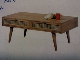 DKD Home Decor Mesa de Centro de Mango y Ratán con Rejilla, 115x60x46 cm, Natural