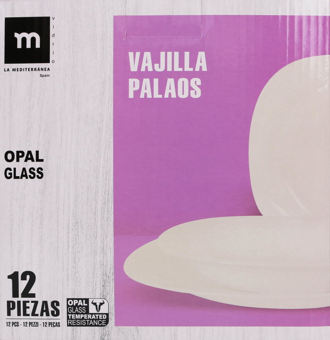 La Mediterranea Vajilla 12 Piezas Cuadrada Opal Colección Palaos Platos 28 cm 23 cm 21.5 cm (2 Unidades)