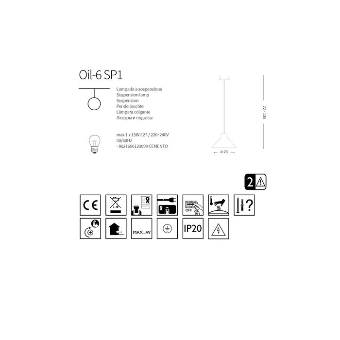 Ideal Lux Lámpara Colgante Oil SCH001 Negro 6 luces