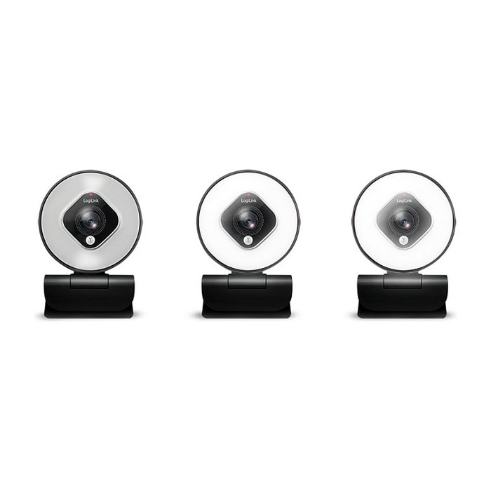 LogiLink Webcam FHD con campo de visión de 76°, doble micrófono, enfoque automático, anillo de luz y trípode